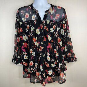 Cocomo Floral Tunic Top Womens 3X Mesh Pullover Office Business Casual Blouse
